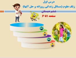 پاورپوینت درس اول زنگ علوم مسائل زندگی روزانه و  حل آنها ششم دبستان صفحه 1تا 6